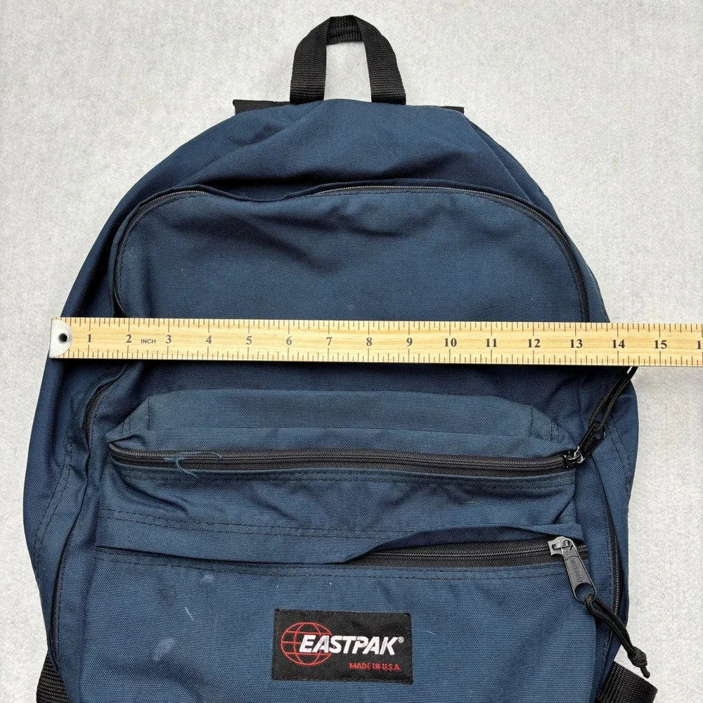 Eastpak Backpack Navy Blue Made in USA Vintage Canvas School Bag 2 Pocket